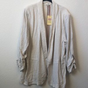 Cartonnier Cream Open-Front Linen-Blend Blazer